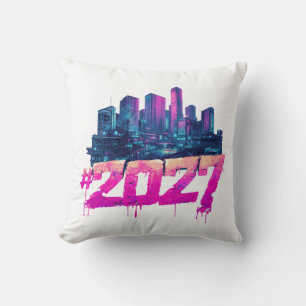 Coussin Cyberpunk Skyline 2027 Graffiti Néon