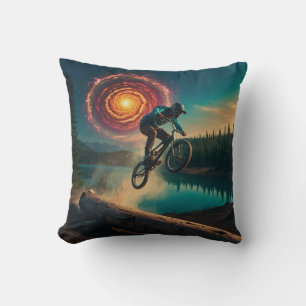 Coussin Cycliste BMX au bord d'un lac forestier