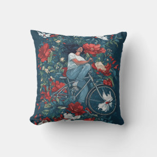 Coussin Cycliste et fleurs