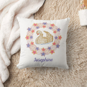 Coussin Cygne doré, floral - Nom de fille