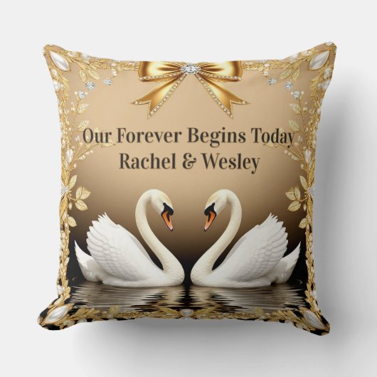 Coussin Cygne Doré Mariage Maison Romance (Recto)