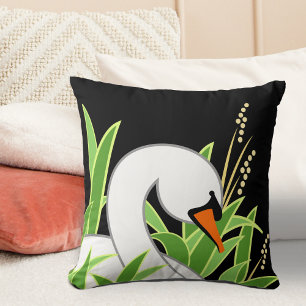 Coussin Cygne muet blanc sur noir