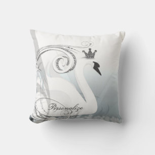 Coussin Cygne Princesse Argent & Blanc Élégant Chic Person