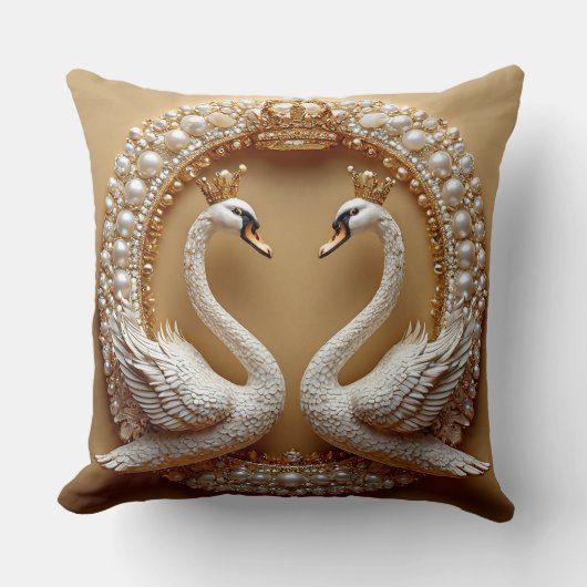 Coussin Cygnes de mariage or et perle Cygne romantique Ois (Recto)