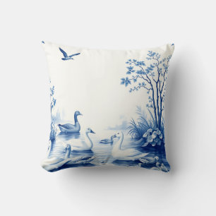 Coussin Cygnes du lac Blue Willow