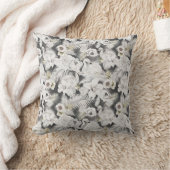Coussin Cygnes Gris Blanc Fleurs Floral Élégant Chic  (Couverture)