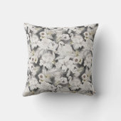 Coussin Cygnes Gris Blanc Fleurs Floral Élégant Chic  (Verso)