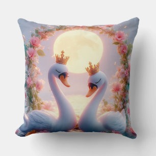 Coussin Cygnes Romantiques Décorés de Fleurs