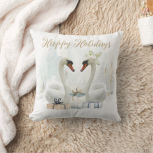 Coussin Cygnes romantiques d'hiver Joyeuses Fêtes