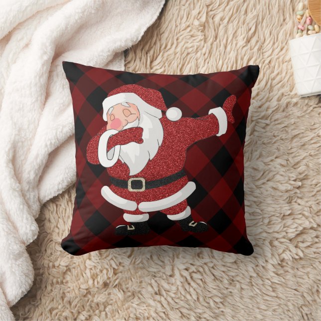 Coussin Dabbing Red Plaid Santa Claus | Fun Rustic Buffalo (Couverture)