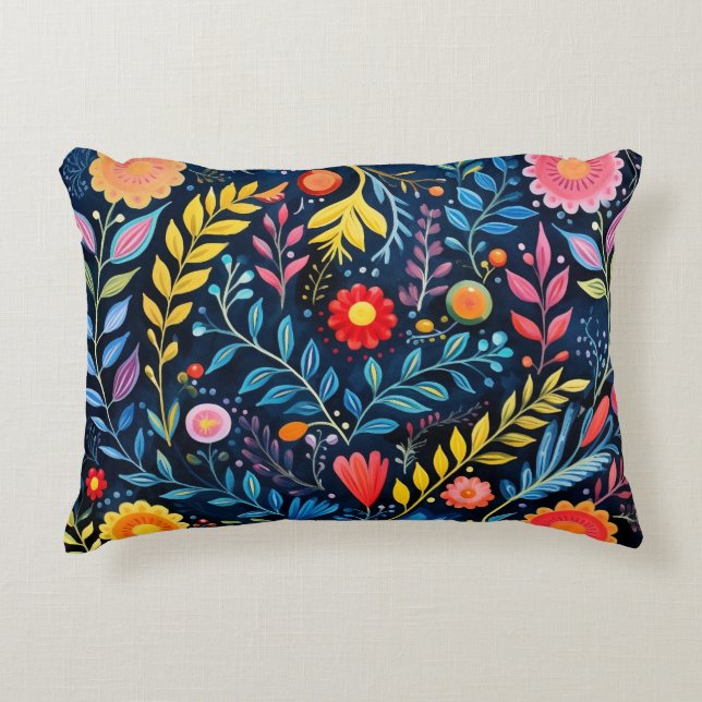 Coussin d'Accent à fleurs de tapisserie bleu Triba (Devant)