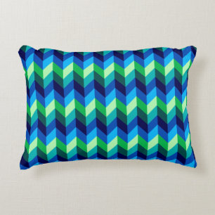 Coussin d'accent bleu vert Ombre Chevrons