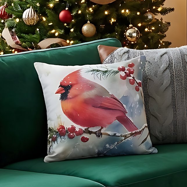 Coussin d'accent Cardinal d'hiver – Nature à l'aqu (Créateur téléchargé)
