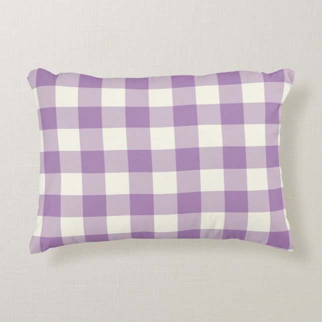 Coussin d'accent de motif de guingan de violette (Devant)