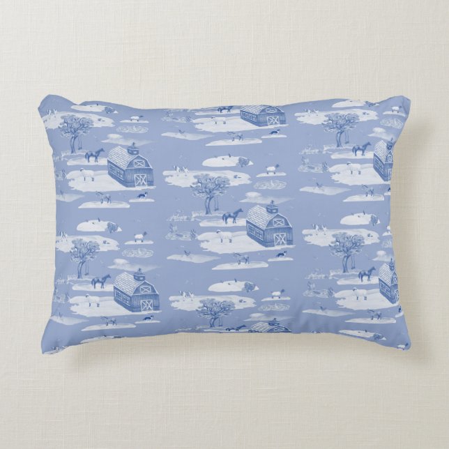 Coussin d'accent de toile d'élevage (bleu sur bleu (Devant)