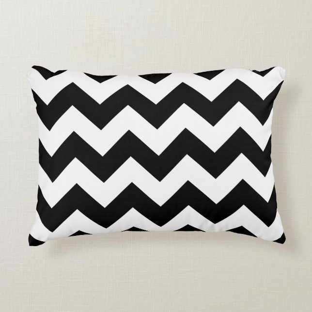 Coussin d'accent de zigzag de Chevron - noir et (Devant)