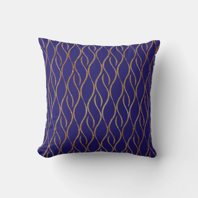 Coussin d'accent décorateur bleu et or Regency (Recto)