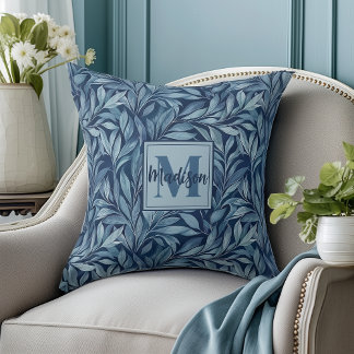 Coussin d'accent du monogramme du patrimoine bleu