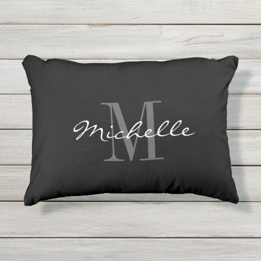 coussin d'accent extérieur monogramme noir et blan (Devant)