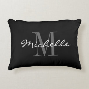 Coussin d'accent monogramme noir et blanc glamour