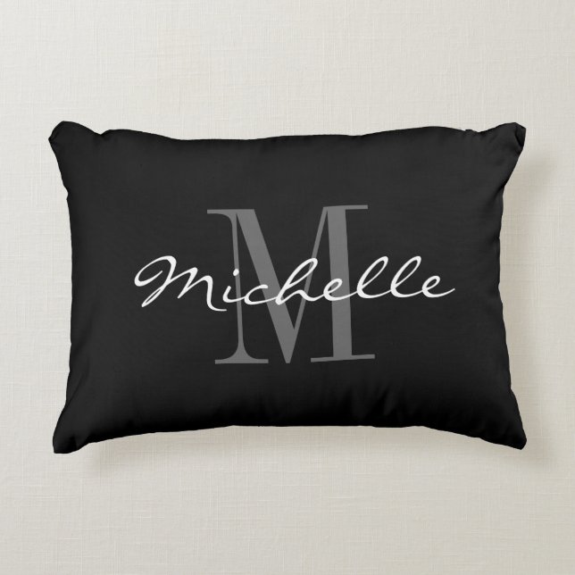 Coussin d'accent monogramme noir et blanc glamour (Devant)