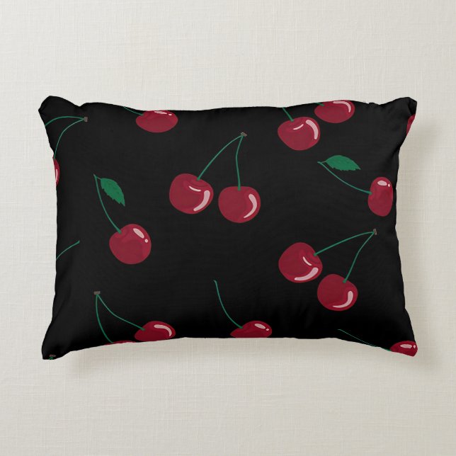 Coussin d'accentuation noire des cerises rouges (Devant)