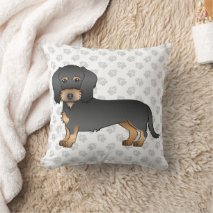 Coussin Dachshund à poil dur noir et feu avec pattes