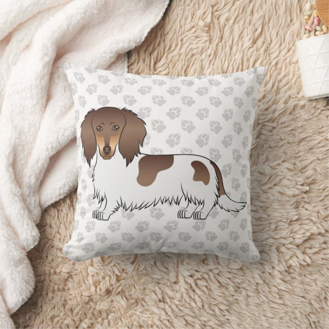 Coussin Dachshund à poil long chocolat et tan piebalde & p (Couverture)