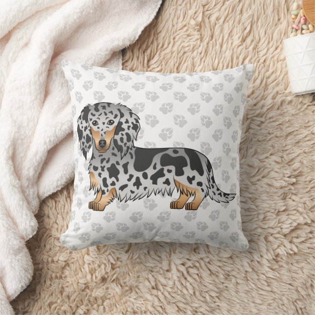 Coussin Dachshund à poil long noir et tan panaché & pattes (Couverture)