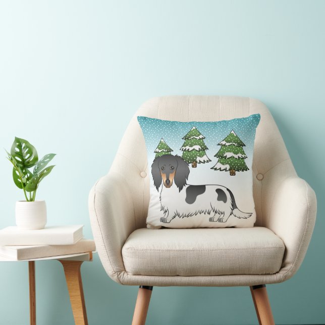 Coussin Dachshund à poils longs noir et feu pied de long e (Chaise)
