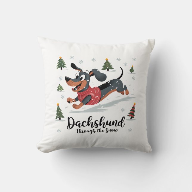 Coussin Dachshund à travers la neige (Recto)