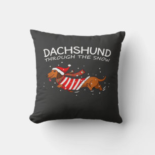 Coussin Dachshund à travers la neige drôle de chien Noël C