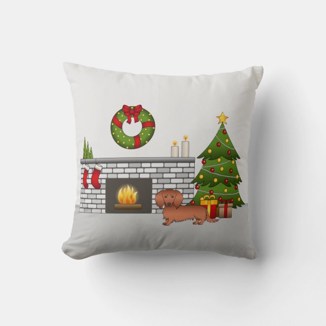 Coussin Dachshund aux longs cheveux rouges Chien mignon -  (Recto)