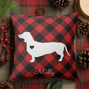 Coussin Dachshund Christmas Plaid Chien Nom