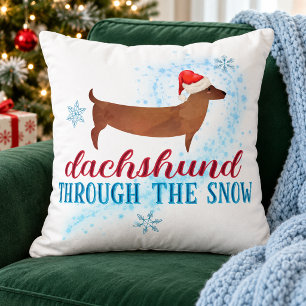 Coussin Dachshund dans la neige Santa Chien Noël