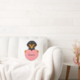 Coussin Dachshund de dessin avec coeur