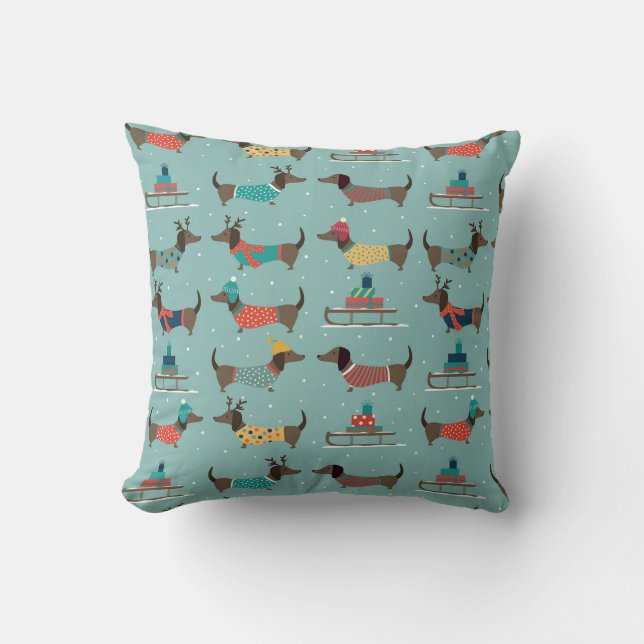 Coussin Dachshund de vacances avec cadeaux et Motif de sle (Recto)