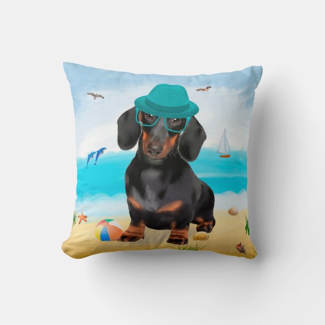 Coussin Dachshund Dog sur la plage (Recto)