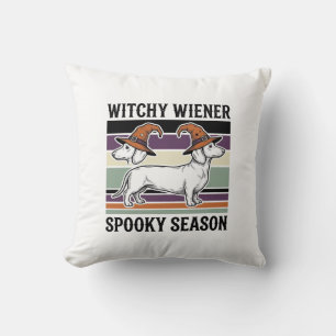Coussin Dachshund ensorcelé Halloween Gravure vintage Chie