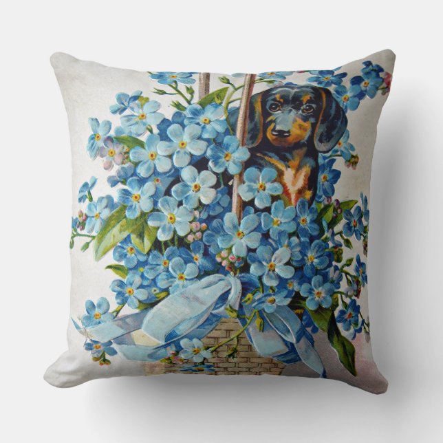 Coussin Dachshund et Forget-Me-Nots (Recto)