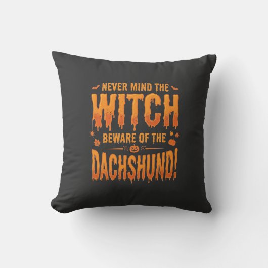 Coussin Dachshund Halloween Sorcière Avertissement Typogra (Recto)
