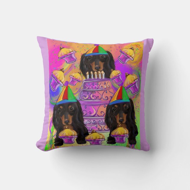 Coussin Dachshund noir à poil long (Recto)