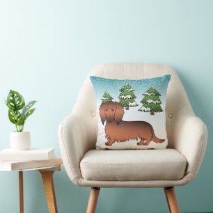 Coussin Dachshund poil long couleur rouge renard - Forêt d