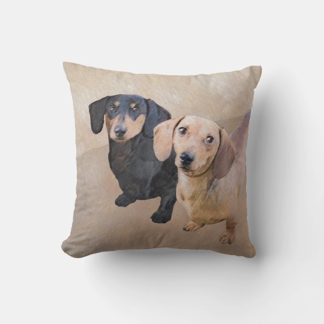 Coussin Dachshund (Smooth) Peinture - Art Chien original (Recto)