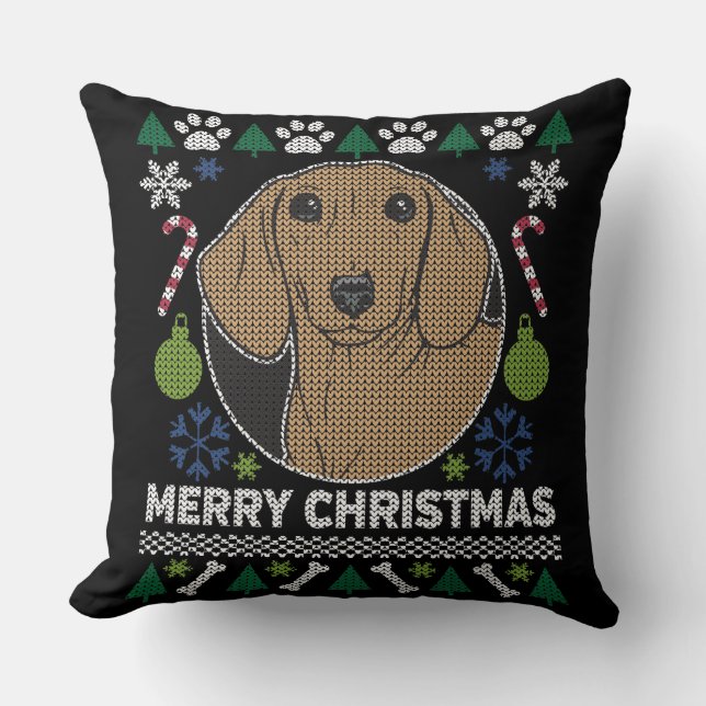 Coussin Dachshund Vilain Sweat de Noël Design chien (Recto)