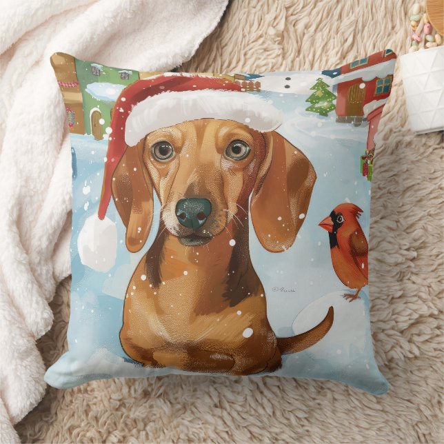 Coussin Dachshund Winter Wonderland Christmas Joy (Couverture)
