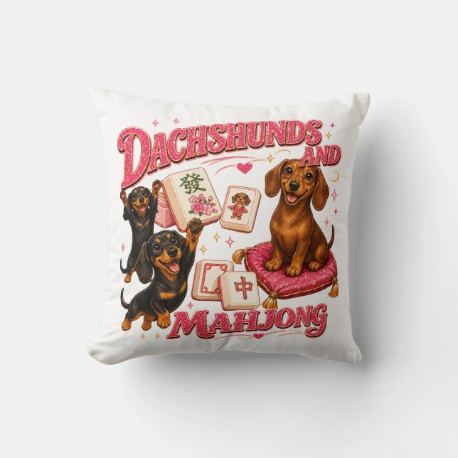 Coussin Dachshunds et Mahjong (Recto)