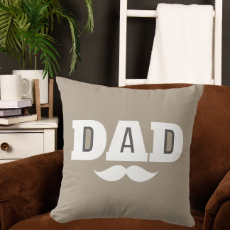 Coussin Dad Throw Pillow Mustache Brow Black Grey Orange