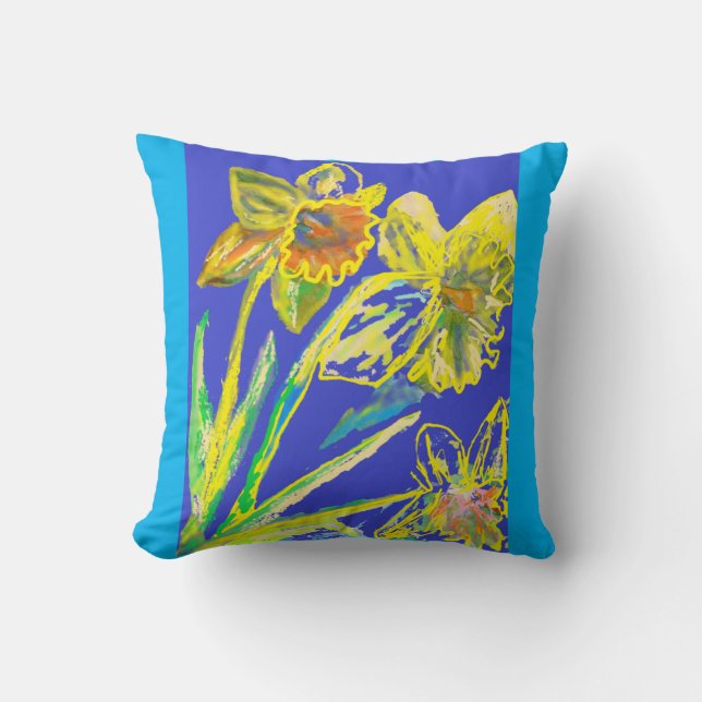 Coussin Daffodil Abstrait Aquarelle fleurie Jaune (Recto)