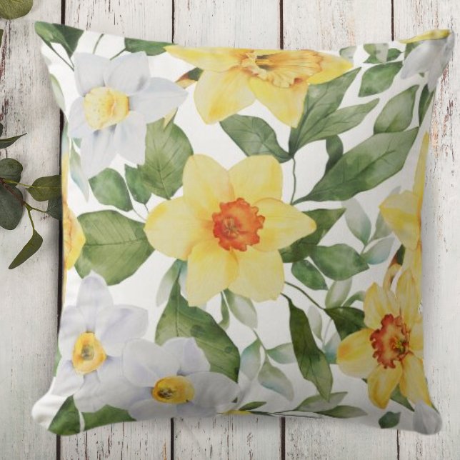 Coussin Daffodique jaune et blanc éclatant (Créateur téléchargé)